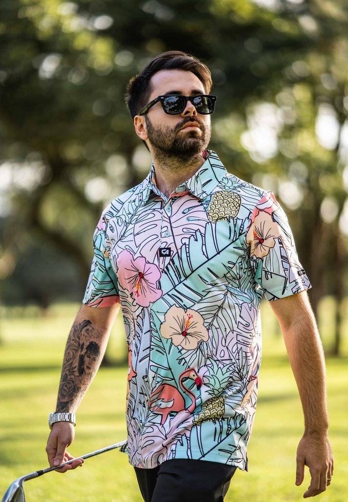 Custom Apparel Mens Funky Golf Shirt | Pastel Jungle
