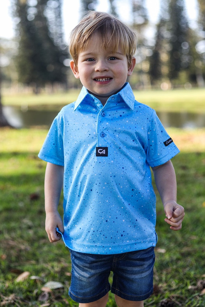 Custom Apparel Junior Golf Shirt | Funky | Blue Ink Splatter
