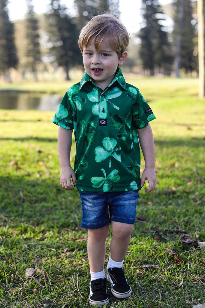 [CAFJSLC03] Custom Apparel Junior Golf Shirt | Funky | Lucky Clovers (7 to 8)