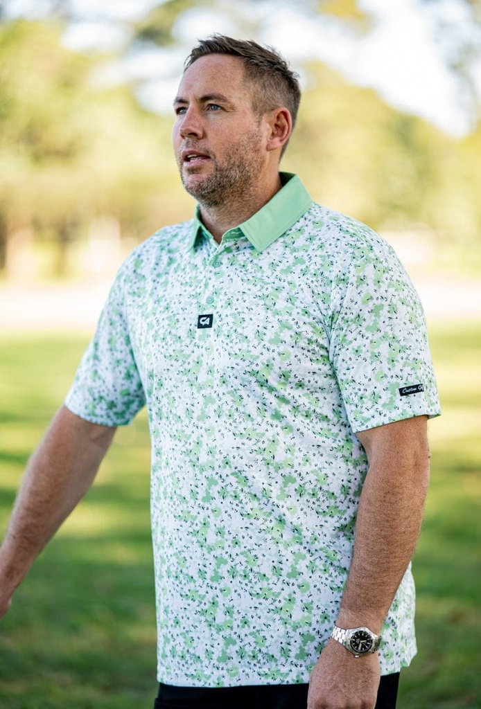 Custom Apparel Mens Funky Golf Shirt | Green Blossoms