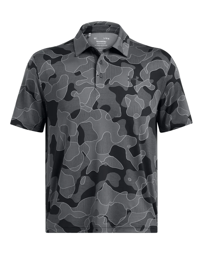 [1378677011S] Under Armour Mens Golf Polo | 3.0 Printed Polo | Black-Grey (S)