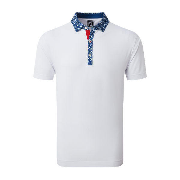 [80025XS] FOOTJOY MEN'S GOLF SHIRTS | EU SHORT SLEEVE TULIP | WHITE/TWILIGHT BLUE (XS)