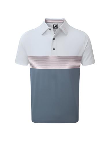 FOOTJOY MENS GOLF SHIRTS | COLOUR BLOCK PIQUE | WHITE-GRAPHITE-QUARTZ PINK