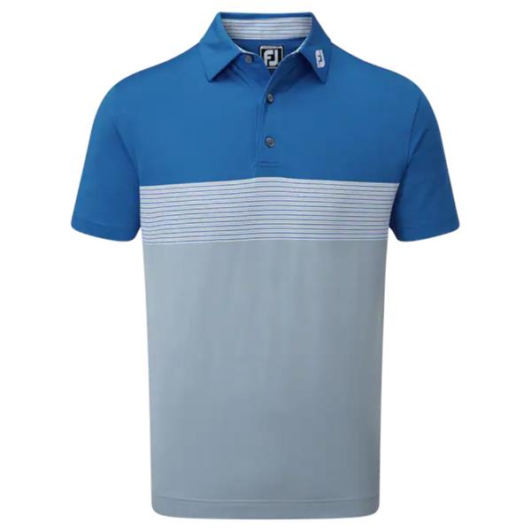 FOOTJOY MEN'S GOLF SHIRTS | COLOUR BLOCK PIQUE | ROYAL BLUE/WHITE