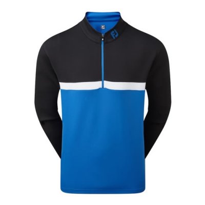 FOOTJOY MENS GOLF JERSEY | 1-4 ZIP COLOUR BLOCK | BLACK-ROYAL BLUE