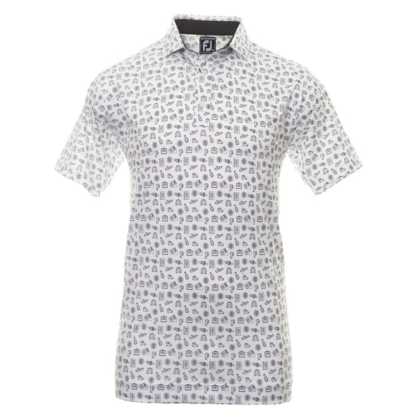 FOOTJOY MENS GOLF SHIRTS | EU TRAVEL PRINT | WHITE-BLACK