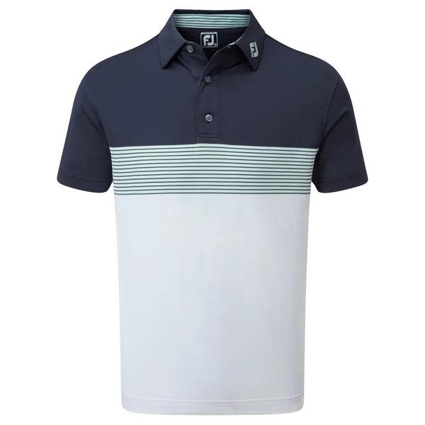 FOOTJOY MEN'S GOLF SHIRTS | COLOUR BLOCK PIQUE | NAVY/WHITE