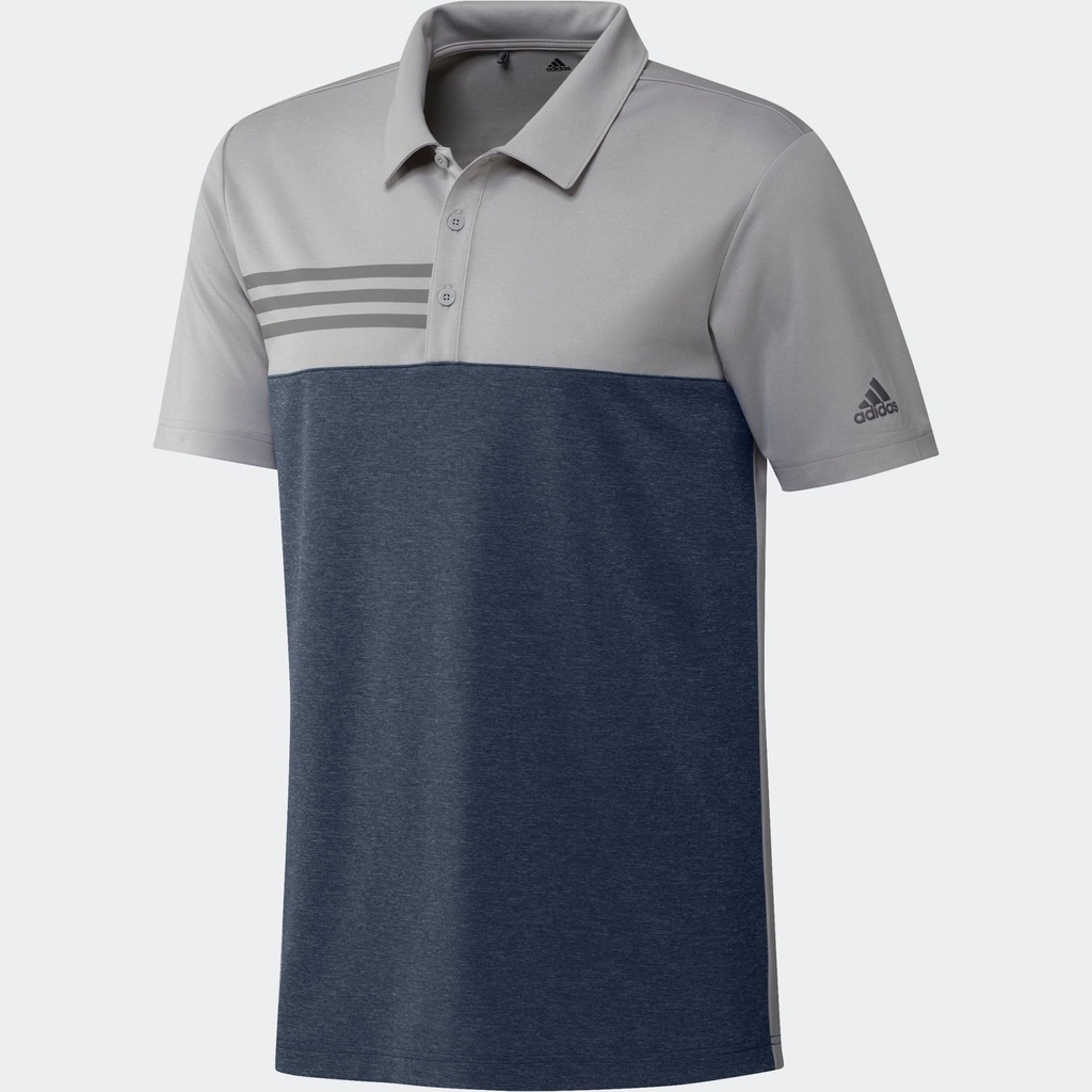 [GK3376S] Adidas Men's Golf Shirt | 3 Stripe Block | Grey/Navy (S)