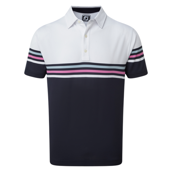 [90365S] FOOTJOY MENS GOLF SHIRTS | PIQUE COLOUR BLOCK | WHITE-NAVY (S)