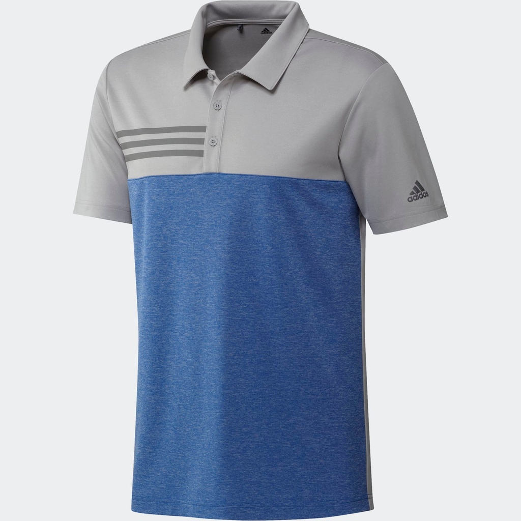 Adidas Mens Golf Shirt | 3 Stripe Block | Grey-Blue