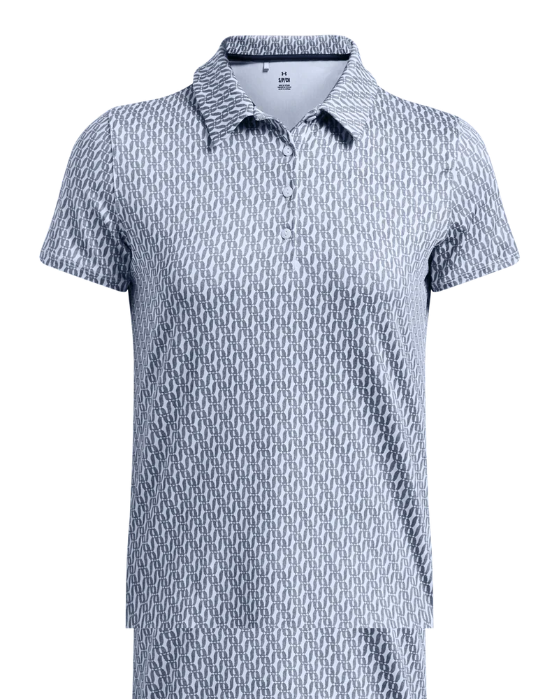 [1387148464S] Under Armour Women's Golf Shirt | Playoff 3.0 Printed | Blue (S)
