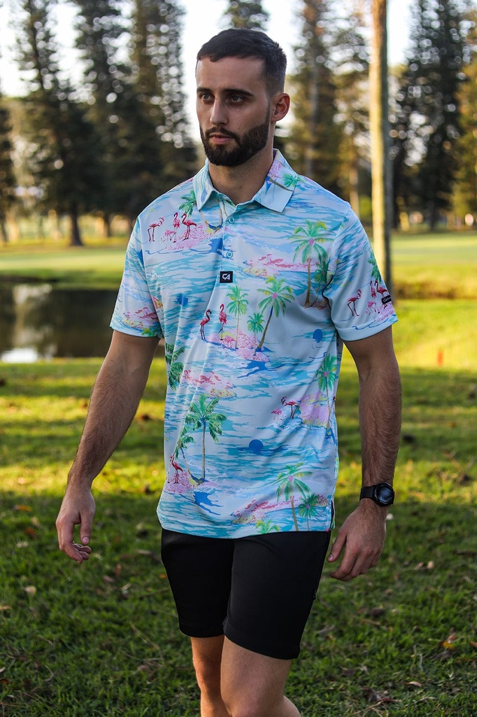 Custom Apparel Womens Funky Golf Shirt | Flamingo Island