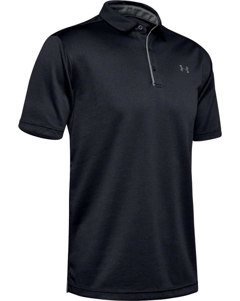 [1290140001S] Under Armour Men`s Golf Shirt | Tech Polo | Striped (Black, S)