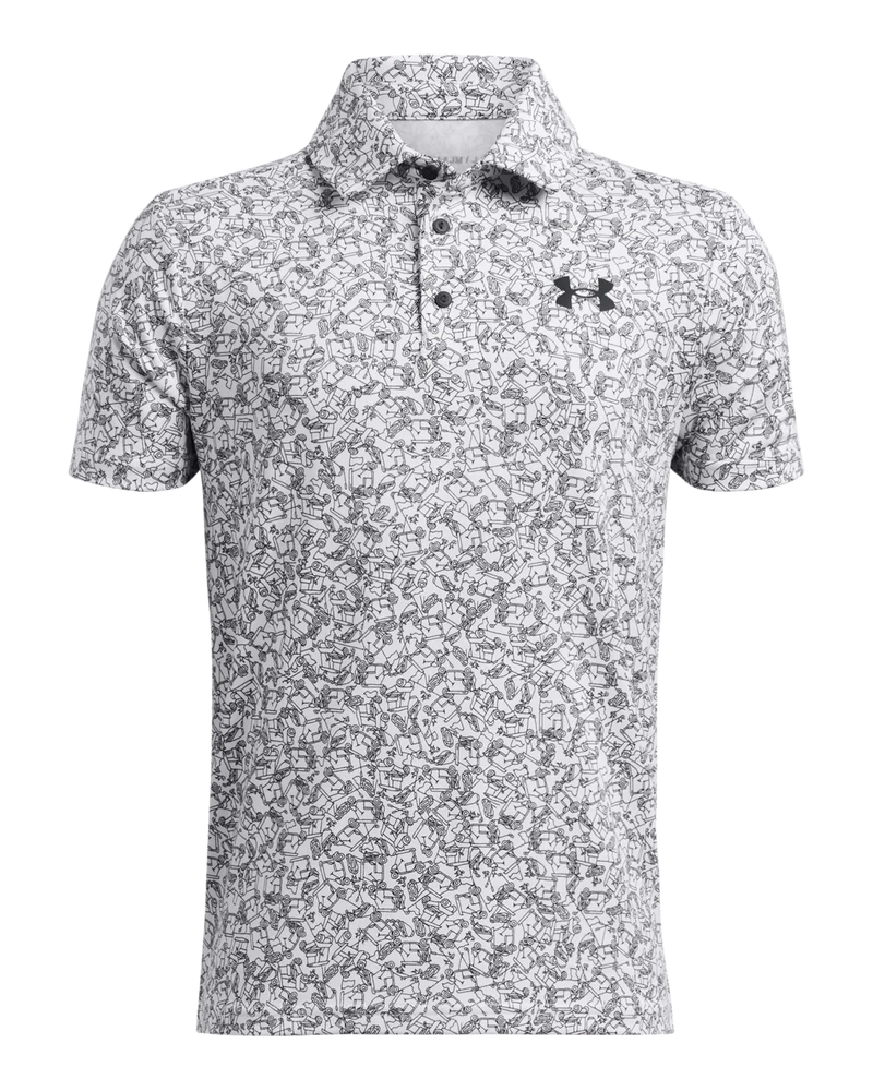 [1382681100S] Under Armour Junior Golf Shirt | Polo | White/ Black Printed (S)