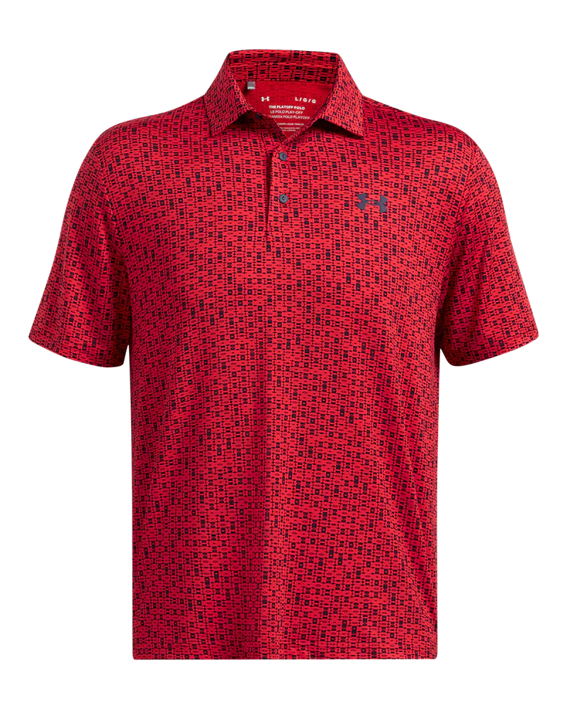 [1378677600S] Under Armour Mens Golf Polo | 3.0 Printed Polo | Red-Black (S)