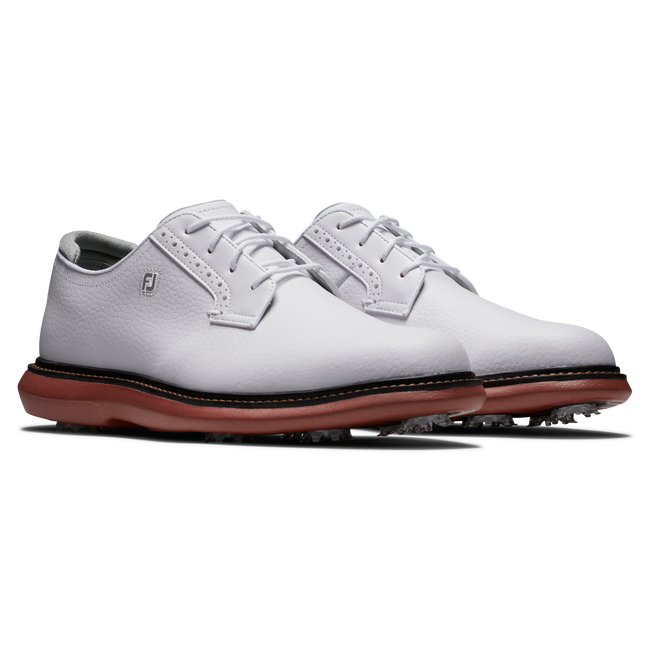 [57946080M] Footjoy Men's Golf Shoes | Traditions Blucher | White/Brick 30 (UK7)