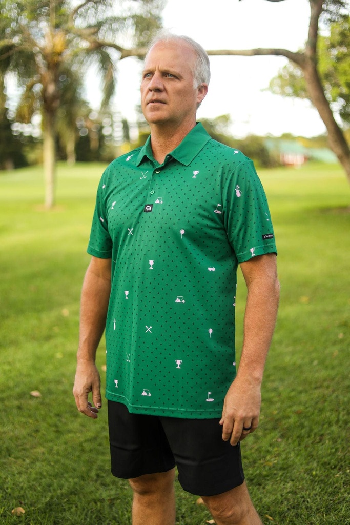 [SKUIQ644] Custom Apparel Mens Golf Shirt | Statement | Green and Lilac (S)