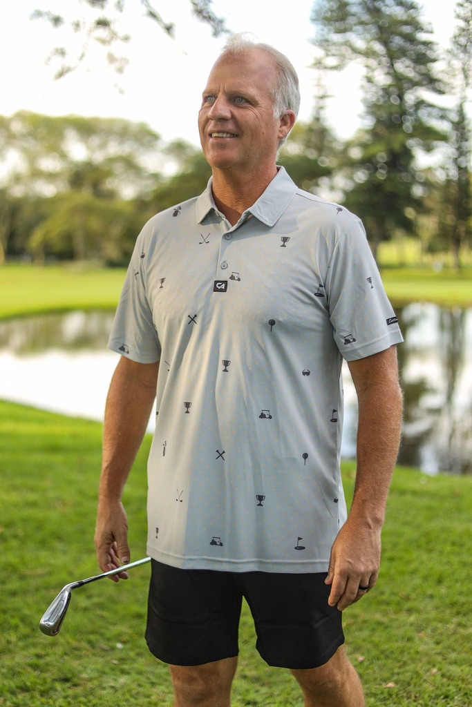 Custom Apparel Mens Golf Shirt | Statement | Powder Blue and Grey