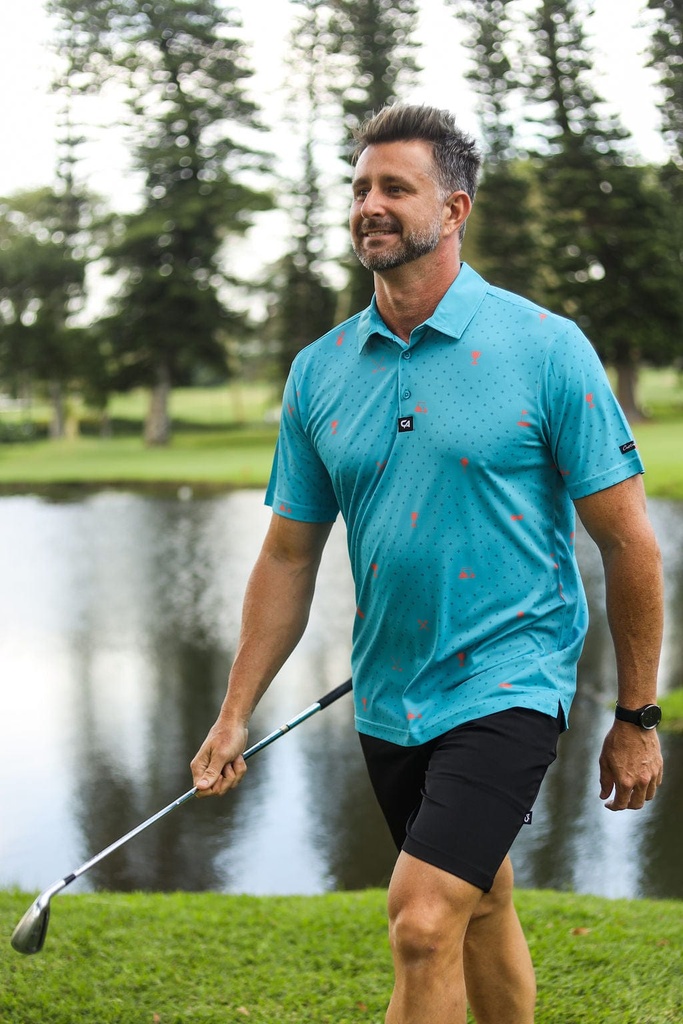 [SKUIQ639] Custom Apparel Mens Golf Shirt | Statement | Teal and Orange (S)