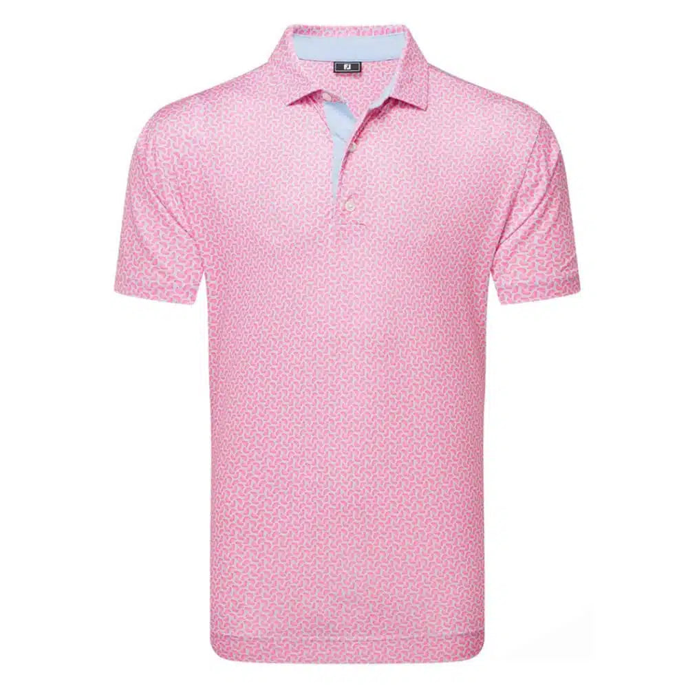 [34043S] Footjoy Mens Golf Shirt | EU Citrs Print LSL | Pink Lemon-Sky (S)